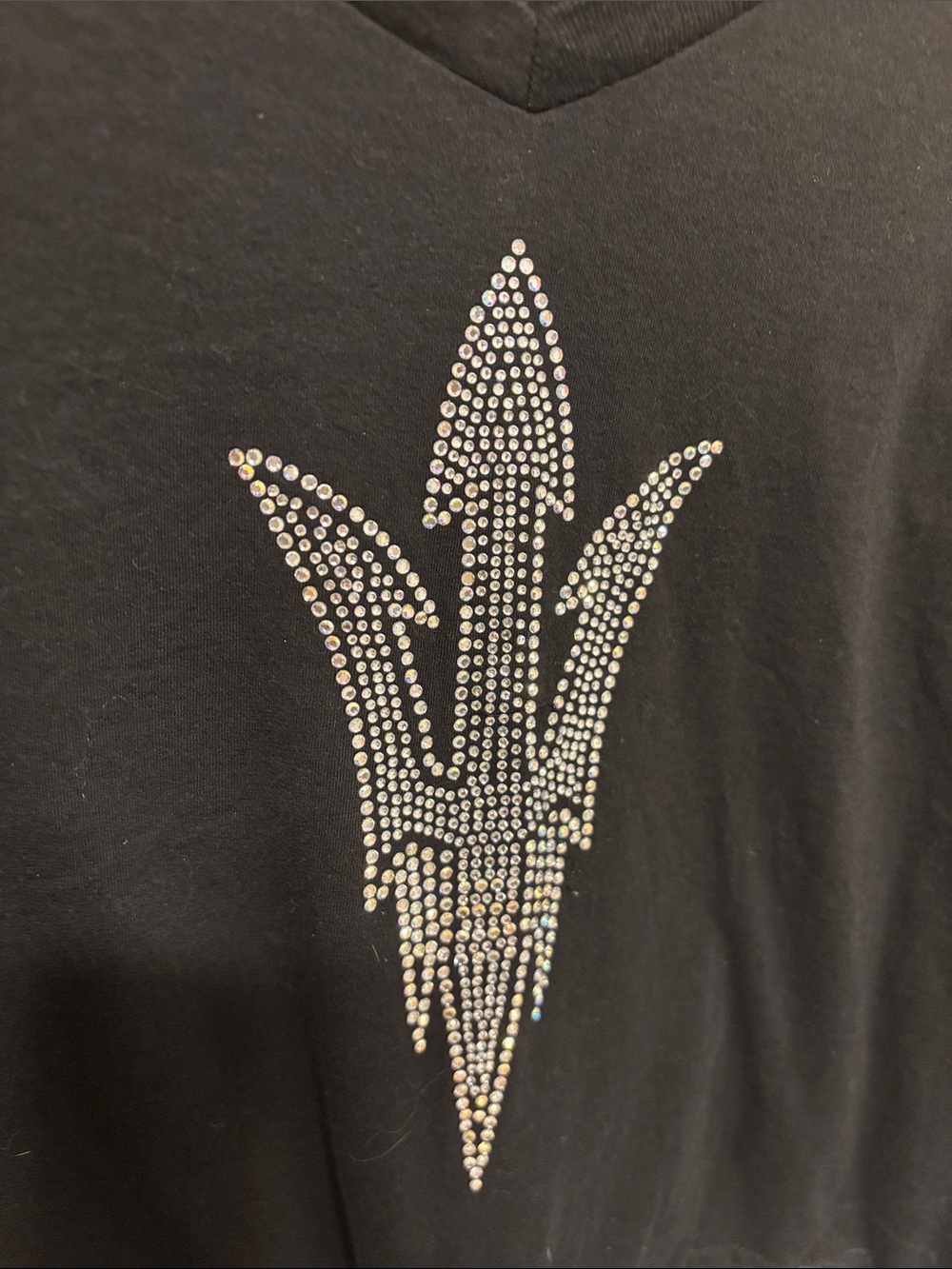 Cropped V-Neck Rhinestone ASU Top - L - Picture 2 of 5